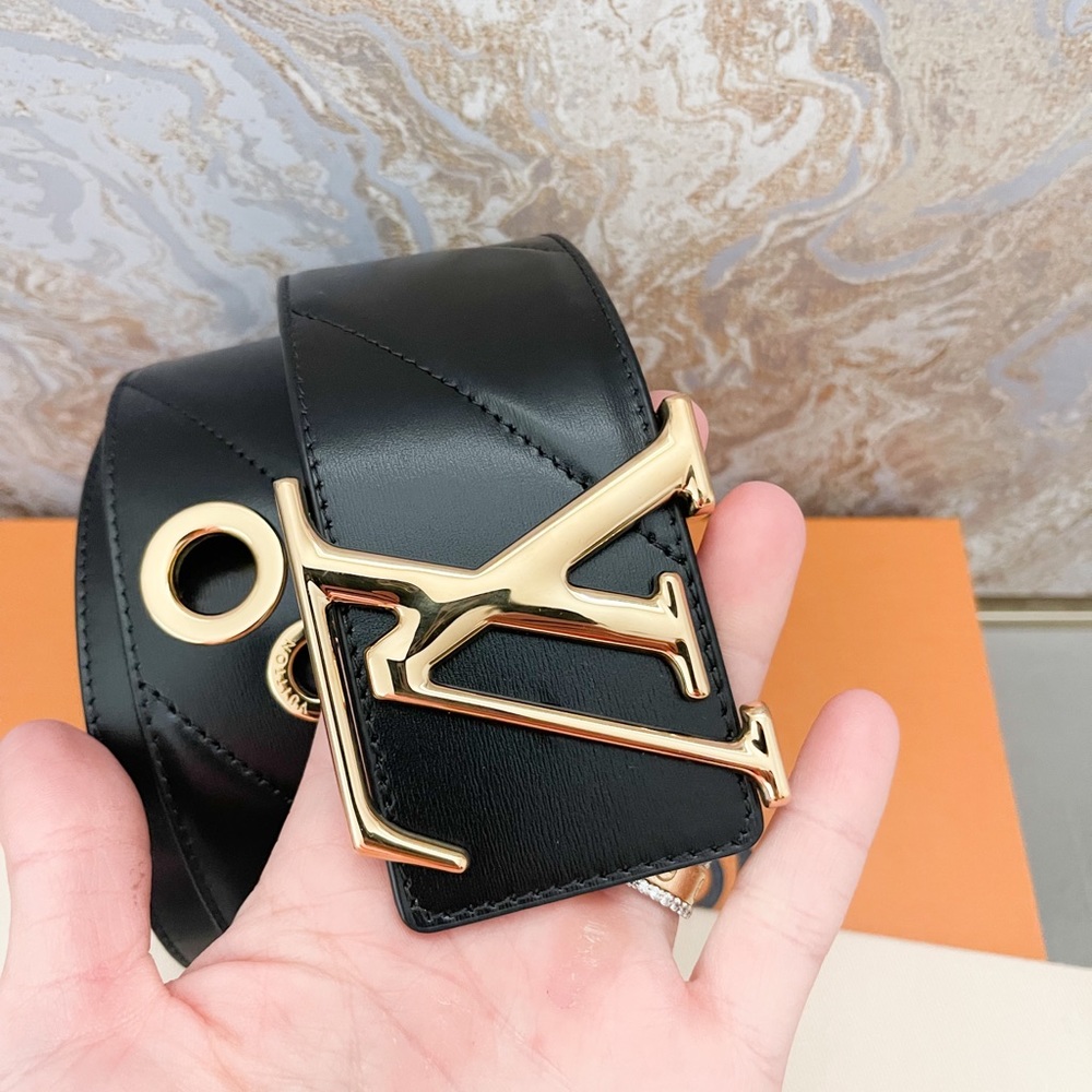 Louis Vuitton Initiales Wide Gold Detail Black Leather Waist Belt - Picture 5 of 13